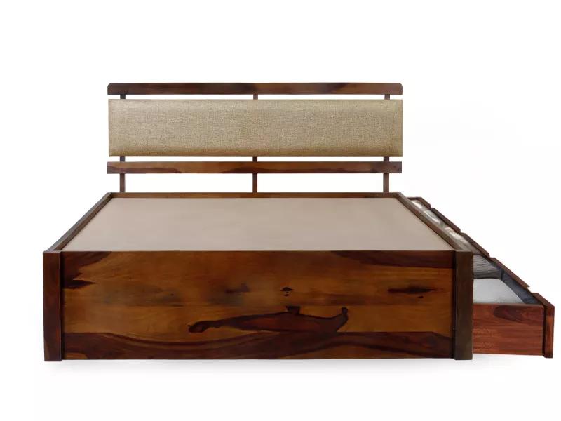 Belle Solid Wood Queen Size Double Bed with Storage