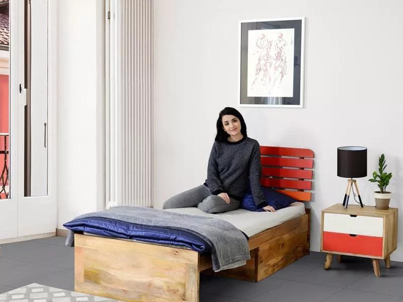 Erica Solid Wood Single Bed with 4 Inches Mattress