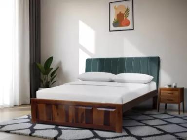 Regal Queen Bed with Bottle Green Leatherite