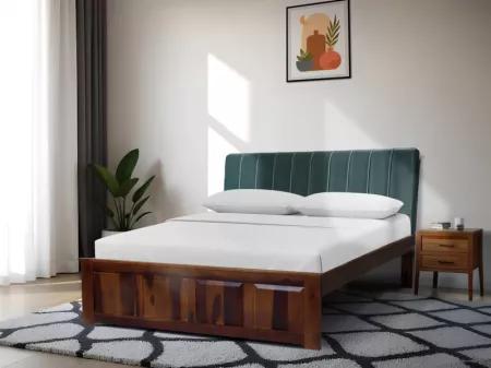 Regal Queen Bed with Bottle Green Leatherite