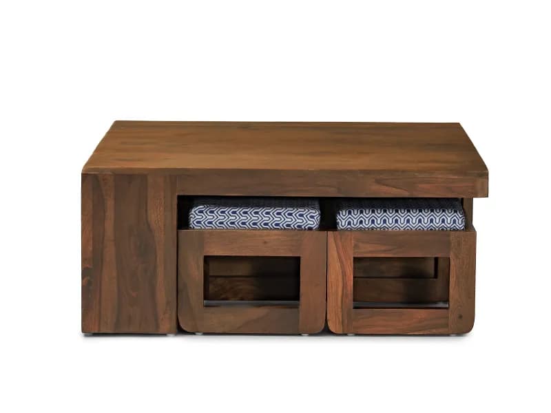Alexa Solid Wood Coffee Table with 4 Stools