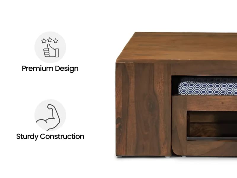 Alexa Solid Wood Coffee Table with 4 Stools