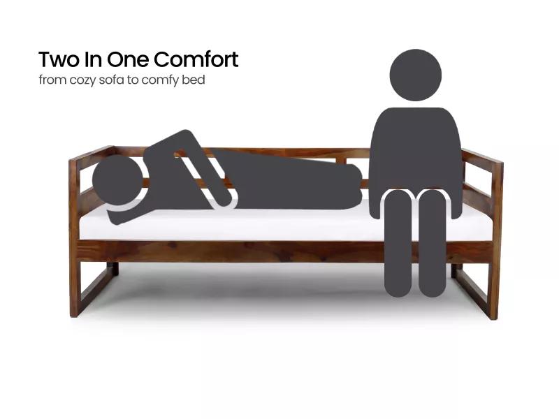 Hugo Solid Wood Sofa Cum Bed with 4 Inches Mattress