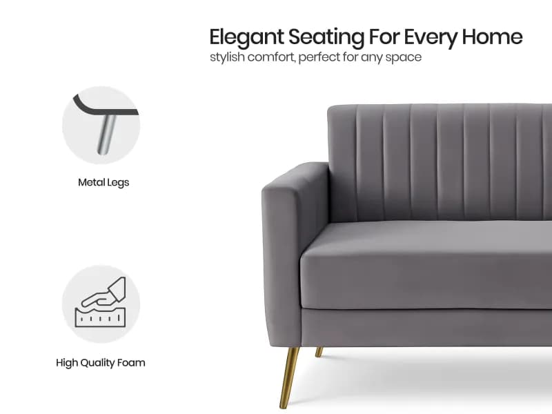 Tulip Upholstered 3 Seater Sofa in Grey Color