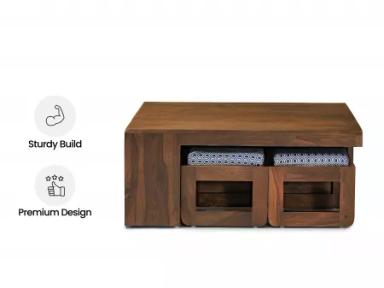 Alexa Solid Wood Coffee Table with 4 Stools