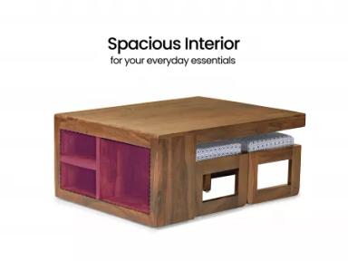 Alexa Solid Wood Coffee Table with 4 Stools