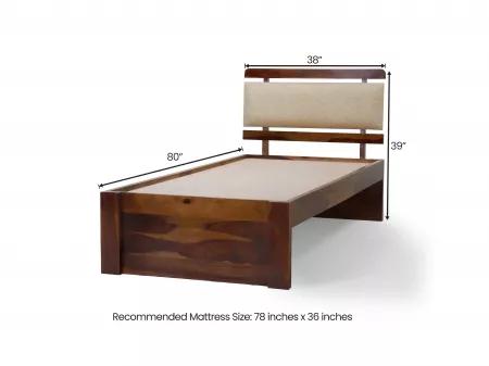 Belle Solid Wood Single Bed with 4 Inches Mattress