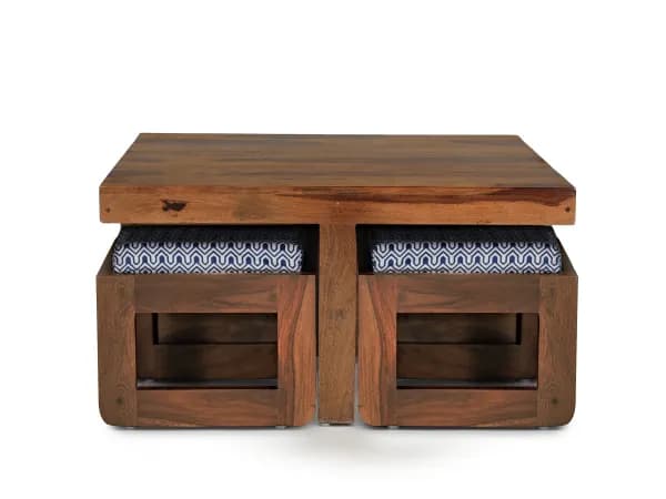 Vesta Solid Wood Coffee Table with 4 Stools