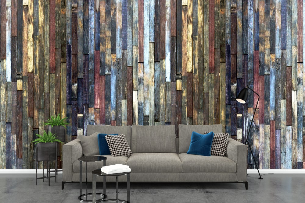 gray sofa wood wall white concrete floor background texture template tree vase min