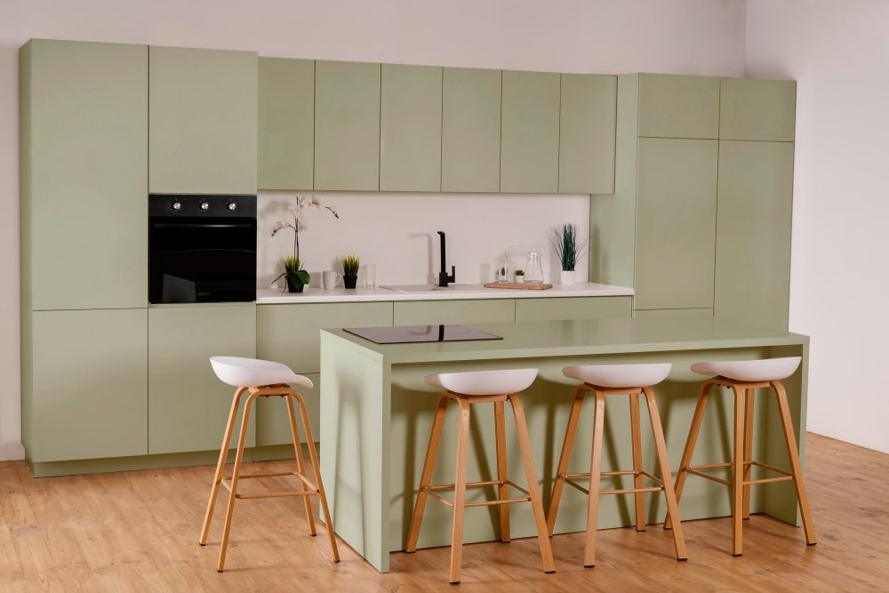 green modular kitchen cabinet design