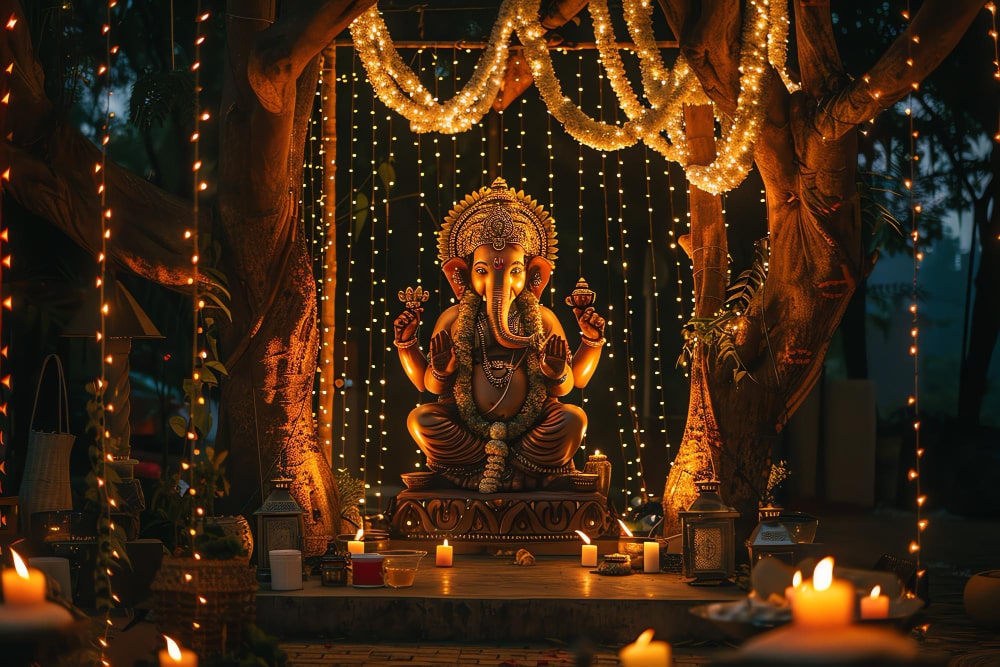 ganpati decoration with lights 