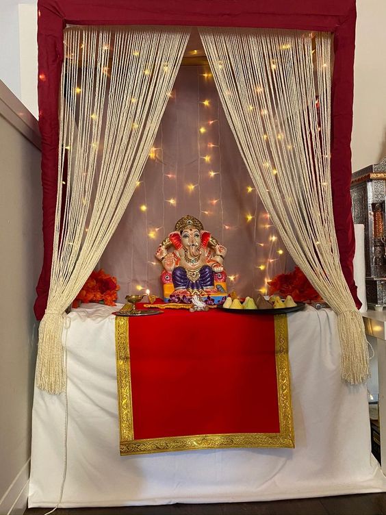 Pooja Room Decoration Items With Net Curtains