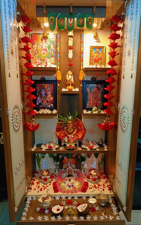 floral pooja room decor ideas