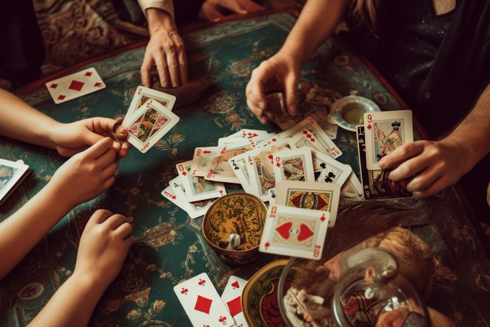 playing cards at home