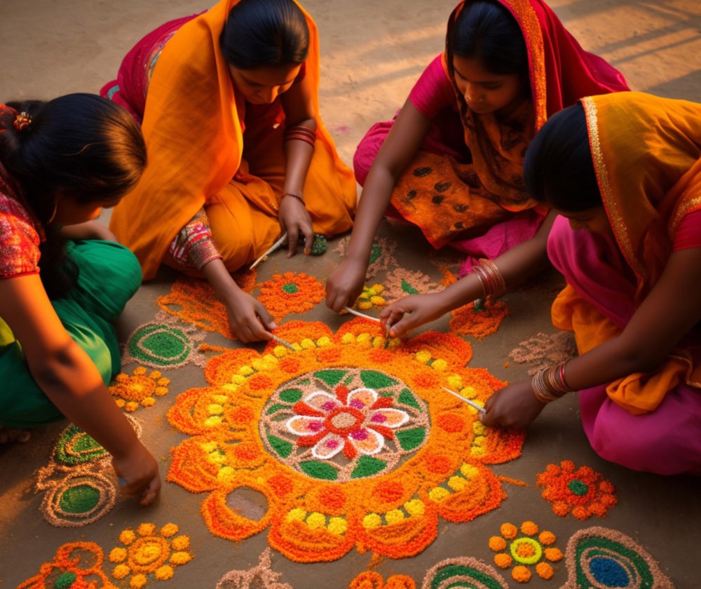rangoli making diwali 