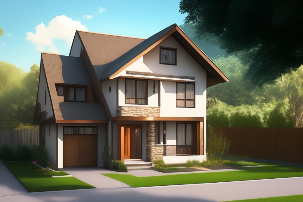 house with garage tree background min