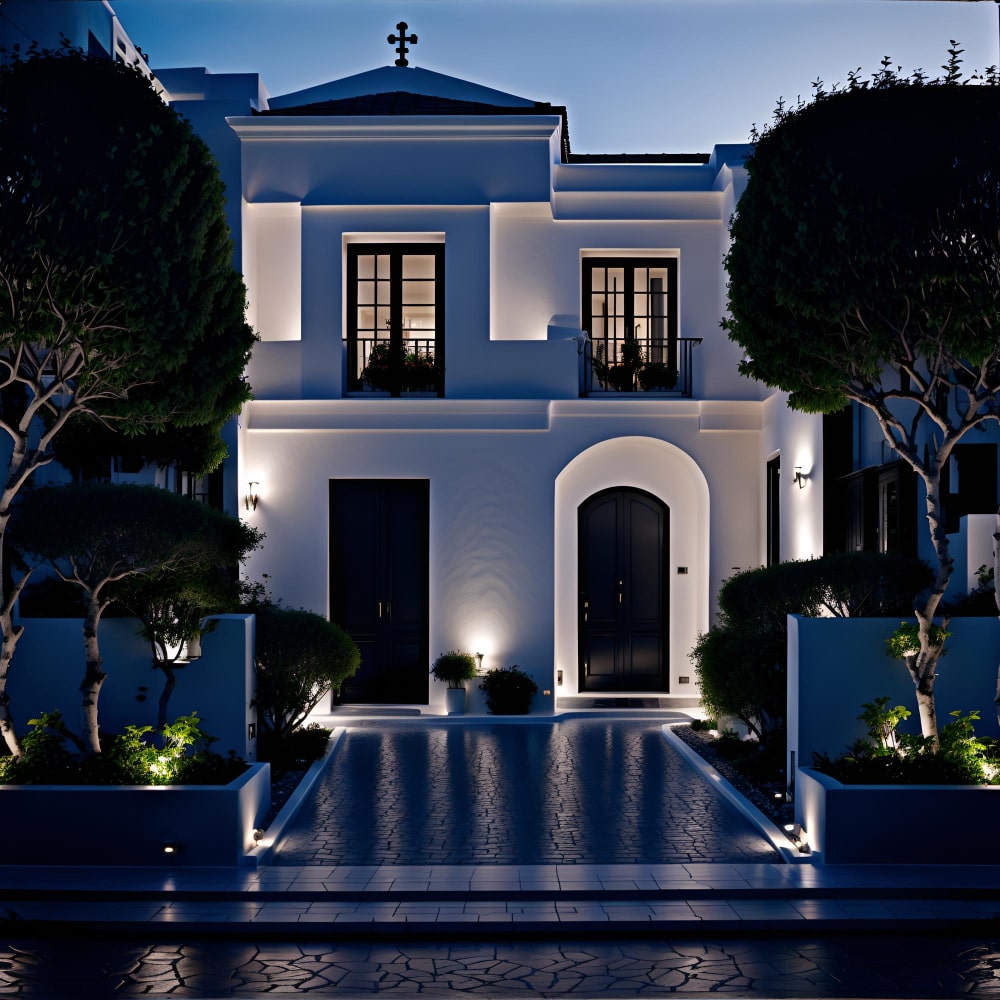 Classic White and Navy Blue exterior wall paint combination 