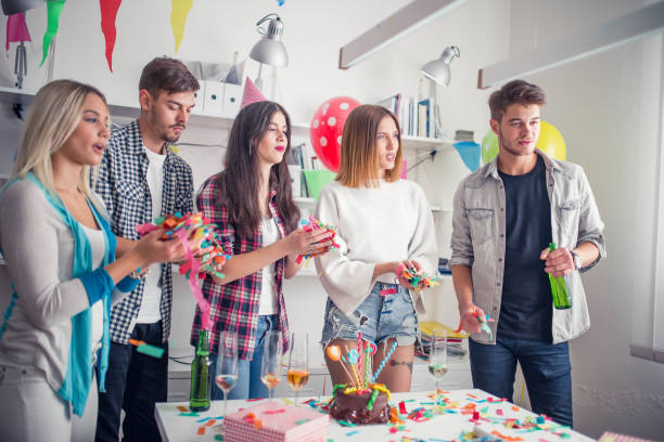 Group of people, celebrating birthday, birthday party.