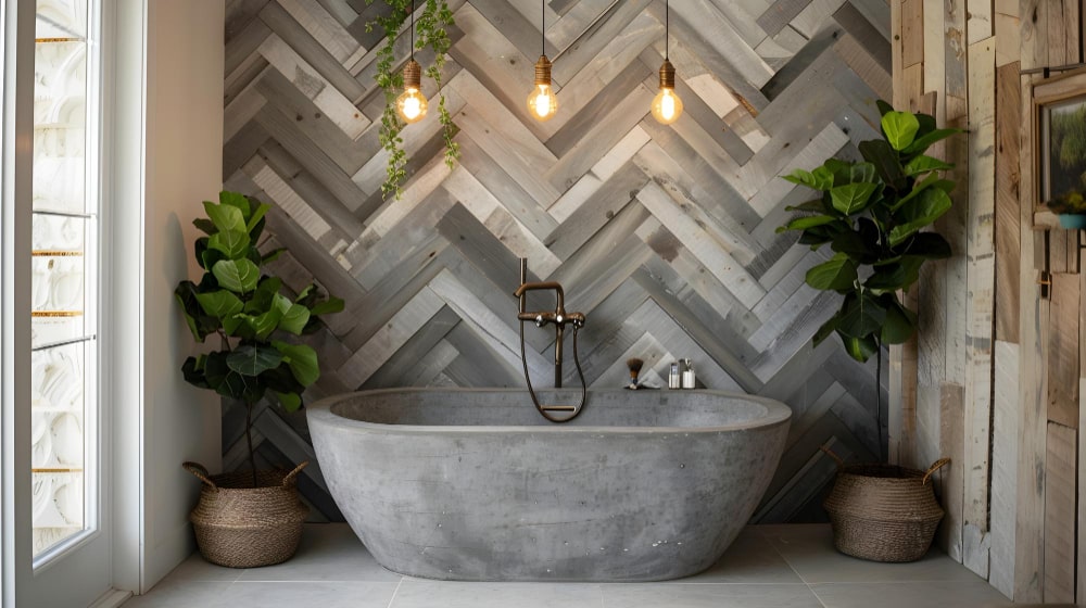 Herringbone tiles for floor and walls 